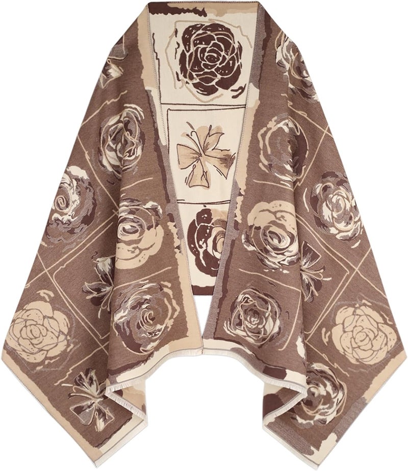 EXTREE Scarfs for Women Pashmina Silky Shawl Wrap for Evening Dressing Blanket Open Front Poncho Cape - Image 1